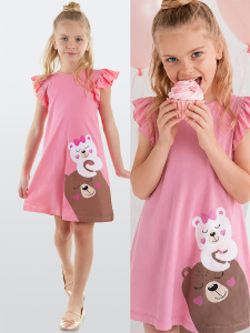 Teddy bear Girl Pink Jersey Dress - Denokids
