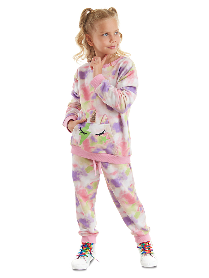 Tie-dye Unicorn Girl Pink Tracksuit - 1
