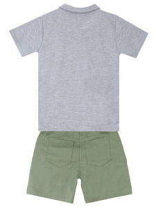 Tiger Appliqued Pique Polo Shirt&Twill Shorts Set - 4