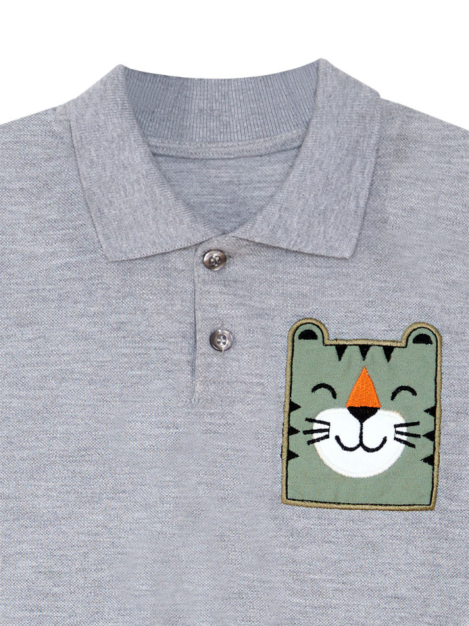 Tiger Appliqued Pique Polo Shirt&Twill Shorts Set - 10