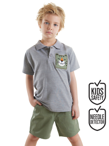 Tiger Appliqued Pique Polo Shirt&Twill Shorts Set - Denokids