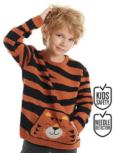 Tiger Boy Brown Knit Pullover Sweater - Denokids