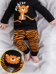 Tiger Kaplan Desnli Erkek Bebek Siyah Tayt-Pantolon - Thumbnail