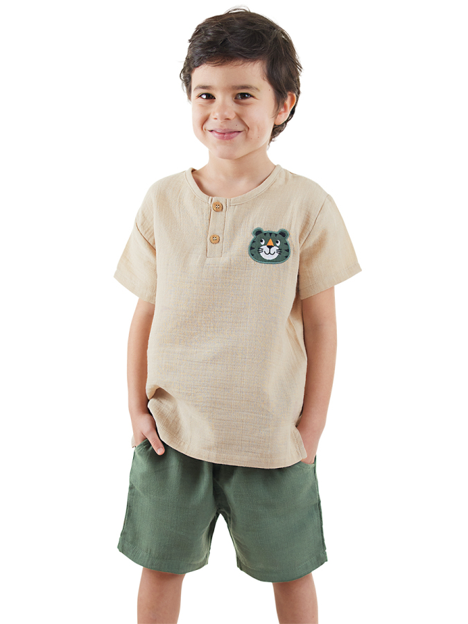 Tiger Muslin Boy Shirt&Shorts Set - 1