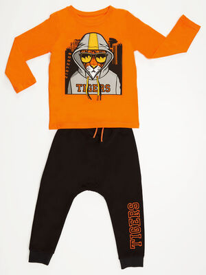 Tigers Erkek Çocuk Turuncu T-shirt Siyah Pantolon Takım - 3