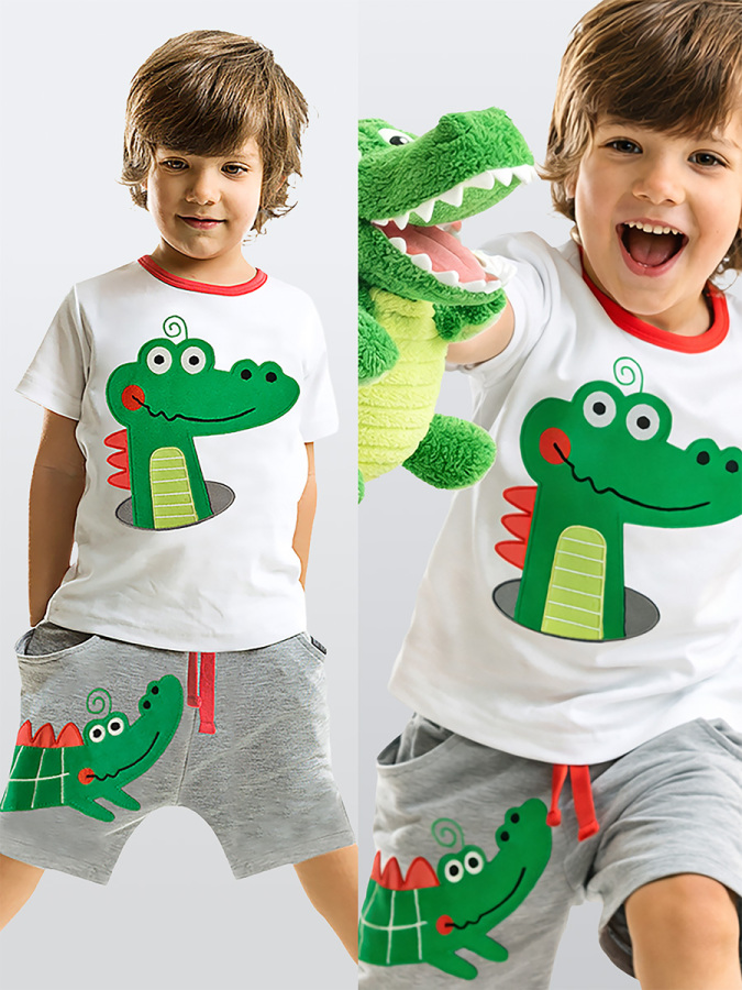 Timsah Baggy Erkek Çocuk Yazlık T-shirt Şort Takım - 1