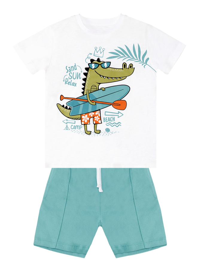 Timsah Erkek Çocuk Yazlık T-shirt Gabardin Şort Takım - 3
