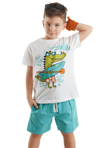 Timsah Erkek Çocuk Yazlık T-shirt Gabardin Şort Takım - Denokids