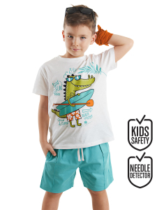 Timsah Erkek Çocuk Yazlık T-shirt Gabardin Şort Takım - Denokids