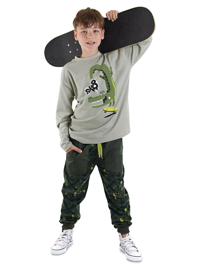 Timsah Oversize Erkek Çocuk T-shirt Pantolon Takım - 1