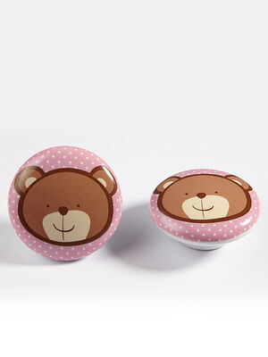 Tiny Teddy Bear Porcelain 2 Lid Handle - 1