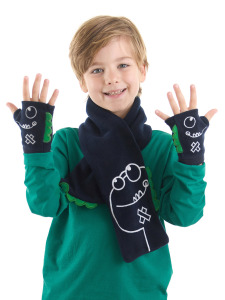Tırtır Dino Erkek Çocuk Polar Atkı - Eldiven Takım - Denokids