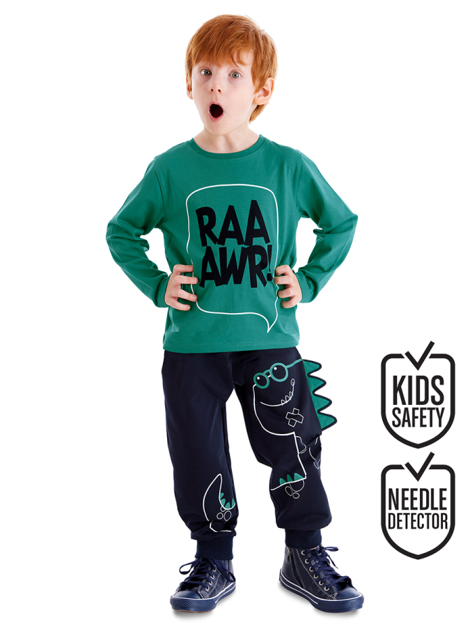 Tırtırlı Dino Erkek Çocuk Kışlık T-shirt Pantolon Takım - 1