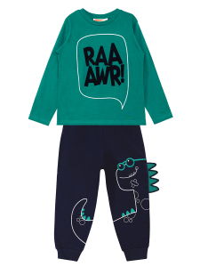 Tırtırlı Dino Erkek Çocuk Kışlık T-shirt Pantolon Takım - 3