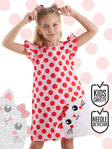 Tombiş Kedi Kız Çocuk Poplin Pembe Fırfırlı Yazlık Elbise - Denokids