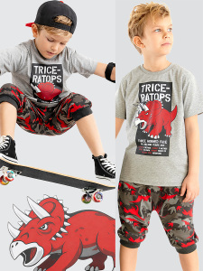 Triceratops Erkek Çocuk T-shirt Kapri Şort Takım - MSHB&G