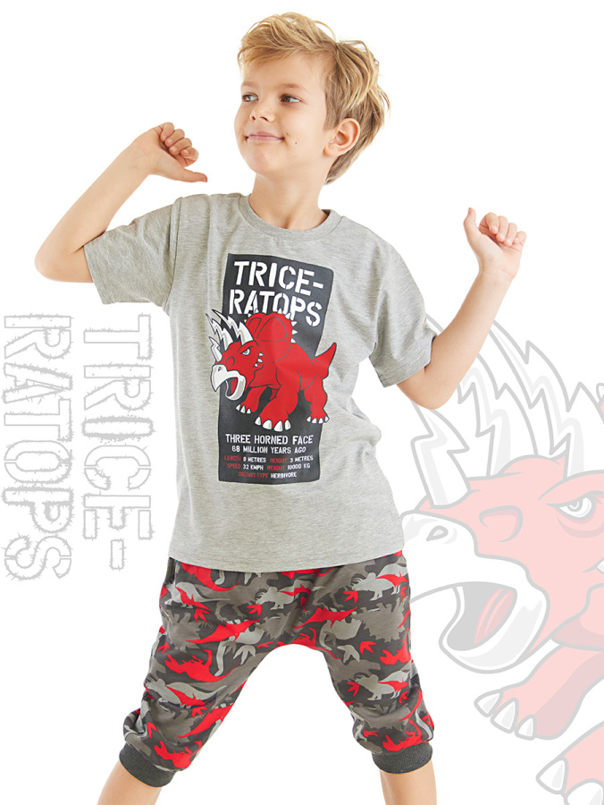 Triceratops Erkek Çocuk T-shirt Kapri Şort Takım - 1