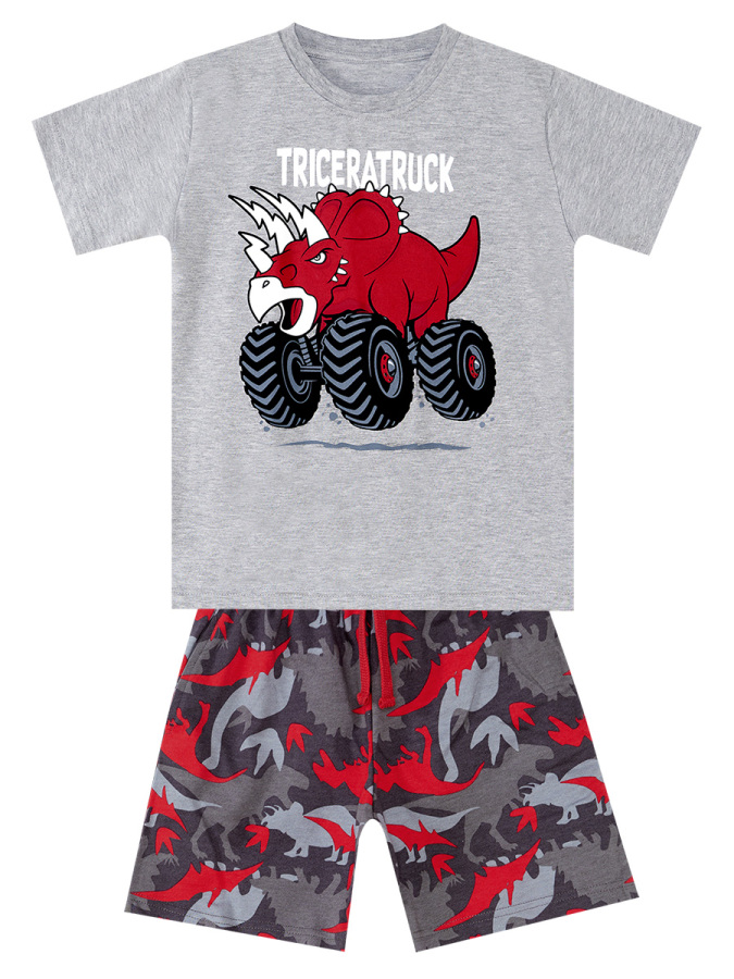 Triceratruck Kırmızı Erkek Çocuk Yazlık T-shirt  Şort Takım - 3