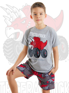 Triceratruck Kırmızı Erkek Çocuk Yazlık T-shirt  Şort Takım - MSHB&G