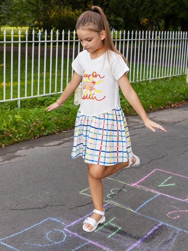 Tshırt Gövdeli Pamuk Kloş Etekli Kız Çocuk Elbise - 4