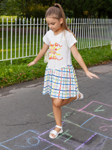 Tshırt Gövdeli Pamuk Kloş Etekli Kız Çocuk Elbise - 4