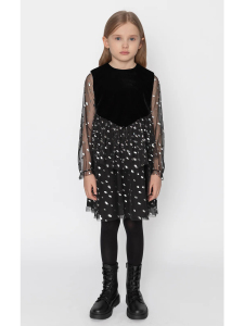 Tül Kollu Işıltılı Kadife Elbise - SheShe