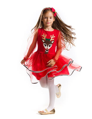 Tulle Deer Girl Red Tutu Xmas Dress