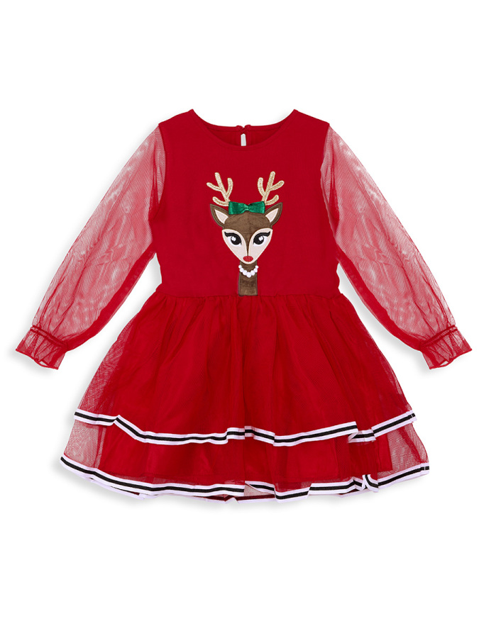 Tulle Deer Girl Red Tutu Xmas Dress - 3
