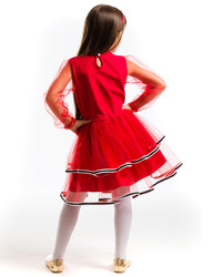 Tüllü Geyik Kız Kırmızı Yılbaşı Tütü Elbise - Thumbnail