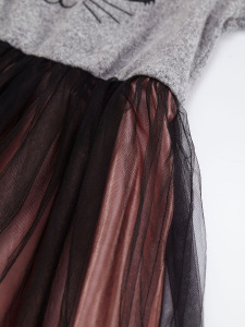 Kız Çocuk Tüllü Ponçik Gri Tütü Kabarık Uzun Kollu Elbise - 8