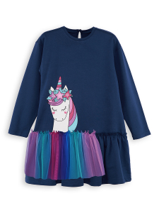Tüllü Unicorn Kız Çocuk Lacivert Elbise - 3