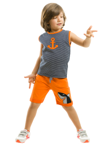 Turuncu Çapa Erkek Çocuk T-shirt Şort Takım - Denokids
