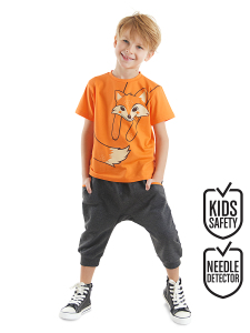 Turuncu Tilki Erkek Çocuk T-shirt Kapri Şort Takım - Denokids