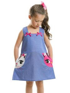 Twin Cat Blue Dress - Denokids