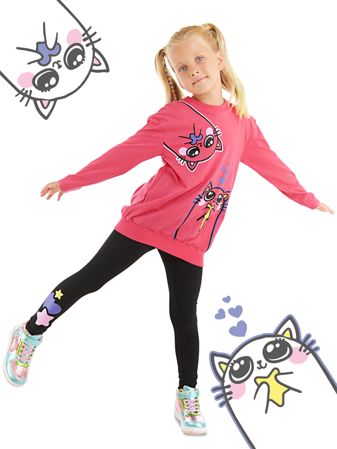 Twin Cats Girl T-shirt&Leggings Set - 1