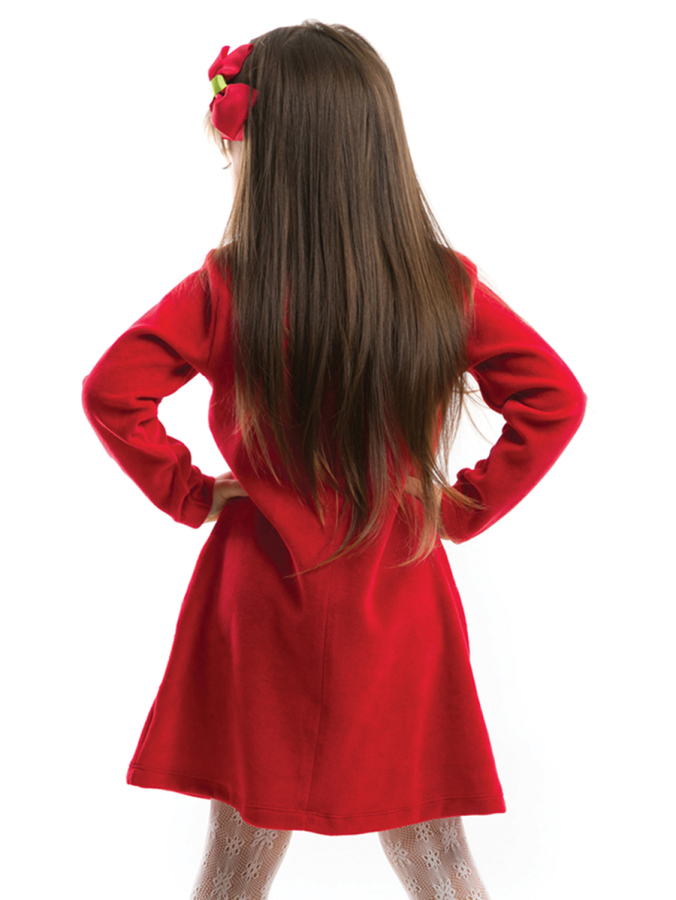 Twin Deers Girl Red Velvet Xmas Dress - 2