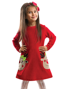 Twin Deers Girl Red Velvet Xmas Dress - 1