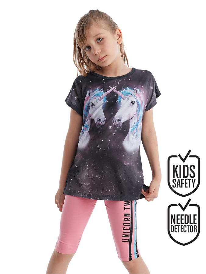 Twin Unicorn Kız Çocuk Tunik Tayt Takım - 1