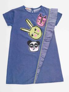 Üç Arkadaş Dokuma Kız Çocuk Mavi Yazlık Elbise - 3