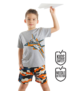 Uçak Erkek Çocuk Yazlık T-shirt Kamuflaj Şort Takım - MSHB&G