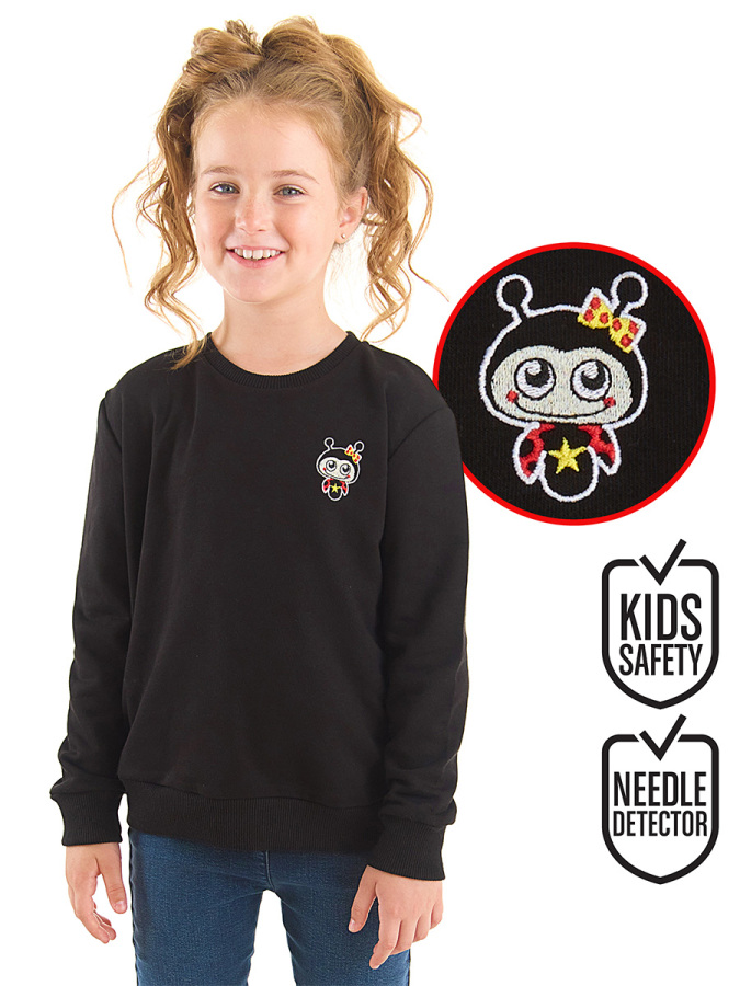 Uğurböceği Kız Çocuk Siyah Sweatshirt - 1