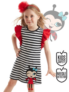 Uğurlu Kız Çocuk Çizgili Elbise - Denokids