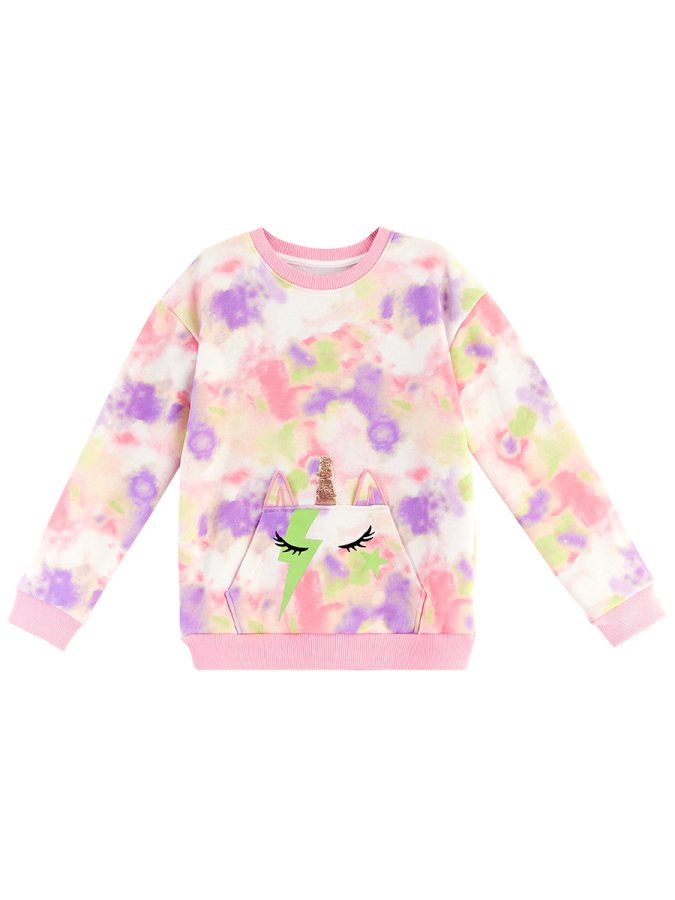 Unicorn Batik Desenli Kanguru Cepli Kız Çocuk Eşofman Takım - 10
