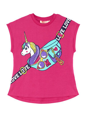 Unicorn Çantalı Kız Çocuk T-shirt Takım