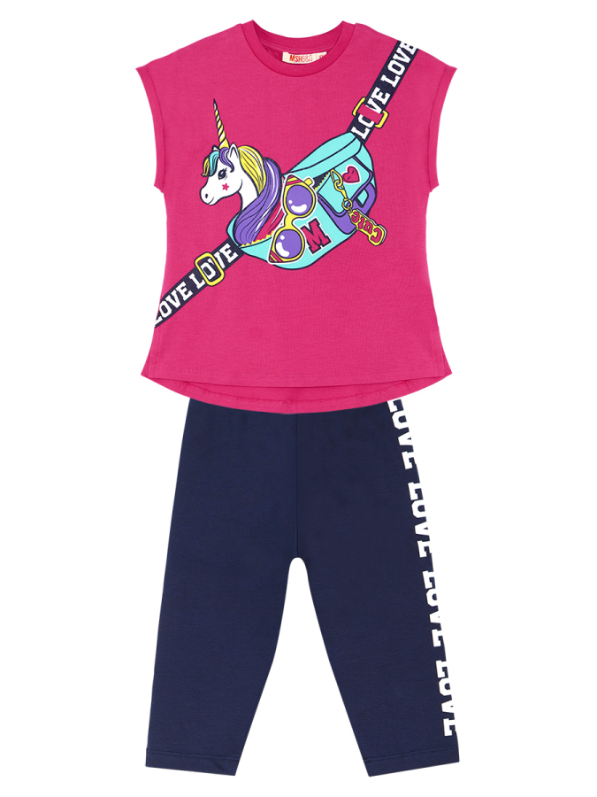 Unicorn Çantalı Kız Çocuk T-shirt Takım - 6