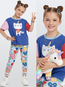 Unicorn Cat Girls 2-piece Set T-shirt-Leggings - Denokids