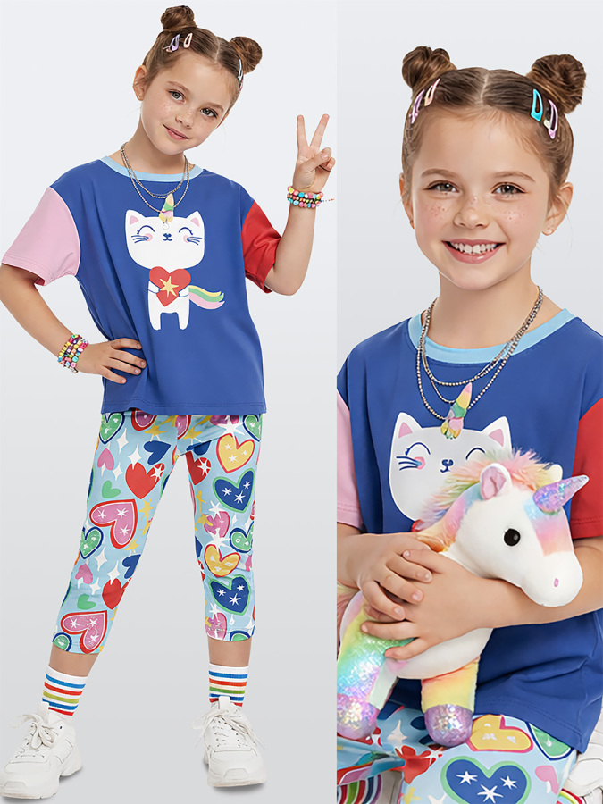 Unicorn Cat Girls 2-piece Set T-shirt-Leggings - 1