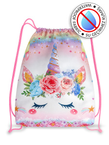 Unicorn Çiçekli Kız Çocuk Plaj ve Islak Çantası - Denostore