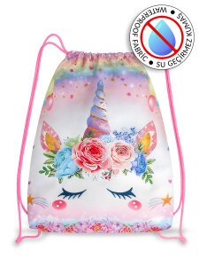 Unicorn Çiçekli Kız Çocuk Plaj ve Islak Çantası - 1
