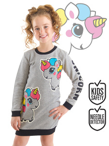 Unicorn Girl Grey Dress - Denokids